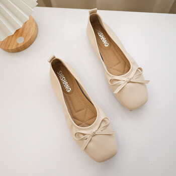 平底圆头浅口蛋卷鞋豆豆鞋瓢鞋平跟软底简约百搭女士豆豆鞋米白色35