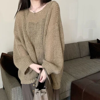 理德贵宾小个子慵懒风毛衣女洋气气质春天穿的胖mm大码300斤镂空针织