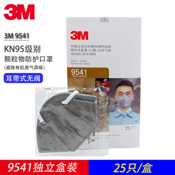 3M 9541 KN95活性炭口罩(耳带式)  防雾霾PM2.5防异味装修防粉尘25个/盒