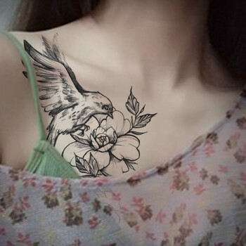 纹身贴洗不掉【】纹身贴锁骨花臂可爱仿真黑色防水女生暗黑素花久 b88