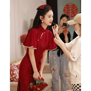 寻彤敬酒服新娘高级感轻奢红色旗袍中式小个子结婚礼服女订婚连衣裙酒