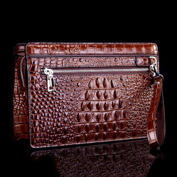 新款鳄鱼皮手包男真皮大容量男包商务休闲手抓手拿包高档皮包咖啡色