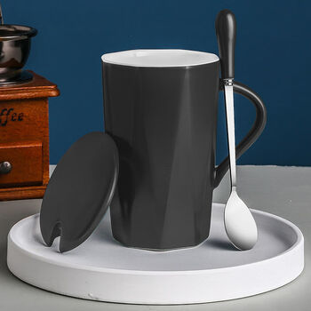 demanke水杯陶瓷马克杯带盖勺ins风男女学生家用创意早餐咖啡杯子大