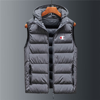 冠军吉祥贵宾羽绒棉马甲男秋冬加厚无袖背心坎肩连帽男大码保暖外套