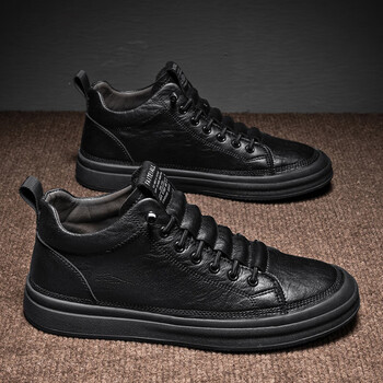 板鞋男秋季款2023新款男士休闲百搭中帮鞋子小白鞋男款秋冬款黑色43