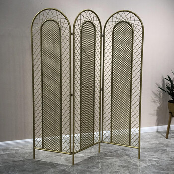 新中式折叠屏风 进门客厅铁艺金属屏风镂空隔断墙 仿墙折屏可移动