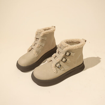 柚宏2023新款雪地靴女秋冬季加绒保暖短筒棉靴毛毛棉鞋卡其色39