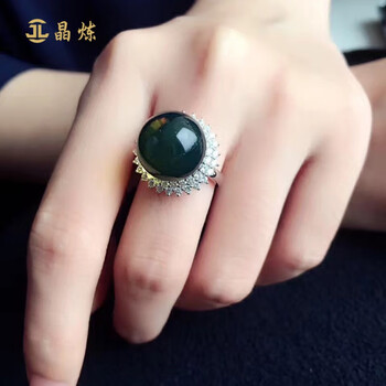 无杂高蓝多米尼加蓝珀戒指925银琥珀蜜蜡大颗粒14mm蓝珀【图片 价格