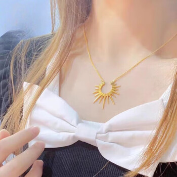 999足金光芒项链时尚新款黄金锁骨链个性套链女款黄金太阳项链约85克