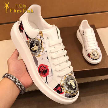 菲斯鱼 fhesfish小白鞋男春季新款潮流厚底板鞋男轻便透气休闲鞋男