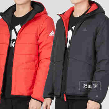 阿迪达斯（adidas）棉服男冬季新款运动休闲棉外套三条纹连帽防风保暖棉夹克 HY7219/黑色双面穿 L 180/100A