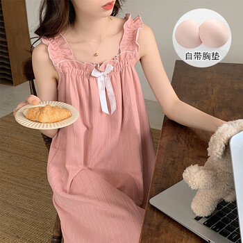 浪莎langsha睡裙女款夏季纯棉带胸垫可爱学生睡裙睡衣防凸点家居服