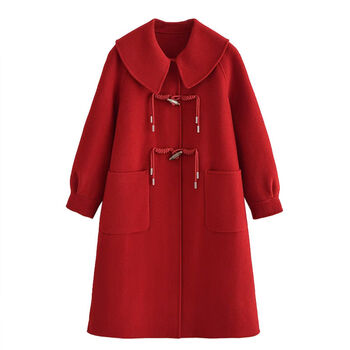 小个子millimillu牛角扣大衣秋冬双面呢大衣女2022新款毛法国红色s