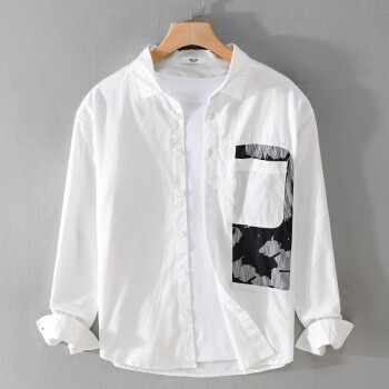 构致（GLOY&ZENITH）撞色拼接长袖衬衫男秋季新款日系复古设计感翻领帅气休闲衬衣上衣 白色 XL