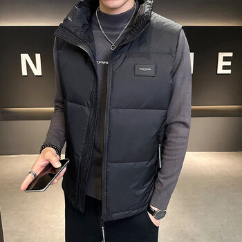 旗舰店冬季新款服男士马甲潮牌印花无袖坎肩背心运动休闲立领黑色m