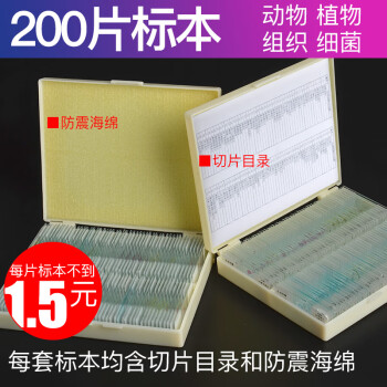 萨伽（SAGA）生物显微镜标本切片套装载玻片盖玻片植物动物昆虫细胞儿童实验 200片装(高教版)