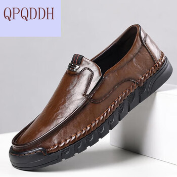 qpqddh强宇轻奢服男鞋饰春季款男士皮鞋中老年驾车休闲鞋322棕色39
