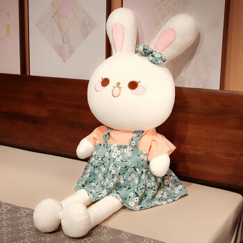 毛绒兔子玩具田园花布可爱女孩公主萌小白兔玩偶公仔小兔子布娃娃绿