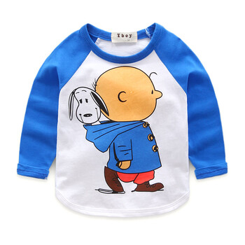 男童拼接袖卡通长袖t恤2018春秋新款儿童装长袖体恤宝宝韩版衣服 和尚