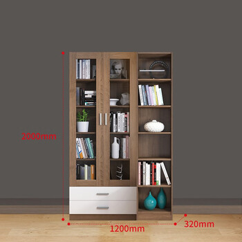 简约现代书柜置物架带门家用学生北欧书架落地书房家具组合文件柜a款b
