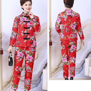 彤贝泉东北花棉袄女套装洋气妈妈棉袄加厚民族风棉衣两件套冬季中老年