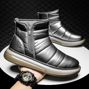 他她千金欧洲站男鞋冬季加厚保暖高帮鞋子男潮鞋潮流防水雪地靴男银色