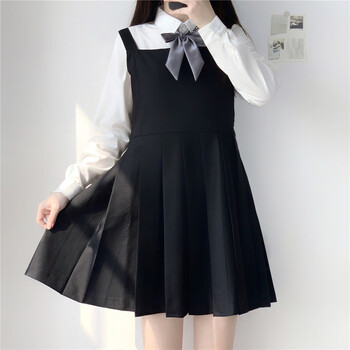 jk基础款jk制服卡奶裙女背带裙子衬衫正版护奶裙学生套装纯黑色短款卡