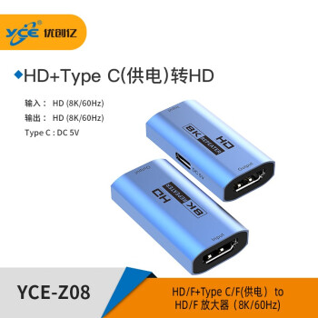 优创亿（YCE）HDMI信号放大器8K/60Hz40米延长器母对母直通连接器repeater转接器 HDMI2.1放大器8K60Hz【Z08】