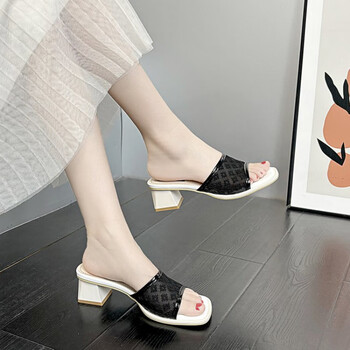 回力四季拖鞋女夏外穿2024年新款时尚气质粗跟高跟凉鞋仙女一字红凉拖