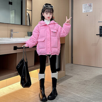 棉服冬装新款时尚女孩夹棉棉袄外套中大童学生冬季儿童棉衣粉色120cm
