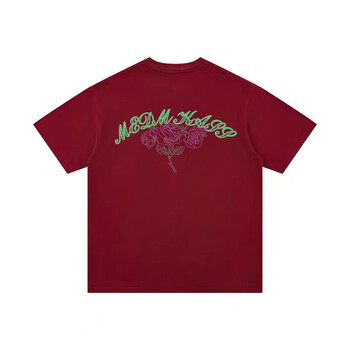medmkass国潮夏季基础印花短袖t恤男女同款美式高街休闲短体恤酒红色s