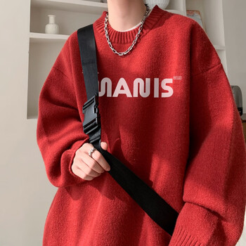 轩名媞eoode本命年红色毛衣男春季新款美式复古vtae针织衫定制酒红色l