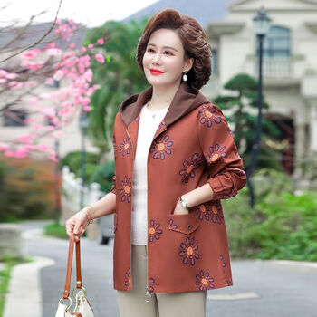 晴尚兰春装外套女时尚印花风衣名媛显高宽松大码女装夹克衫洋气妈妈