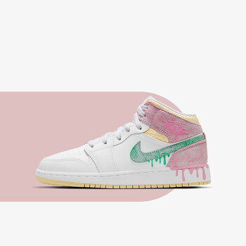 nike耐克airjordan1gsaj1白粉冰淇淋大童女款中帮板鞋dd166610036