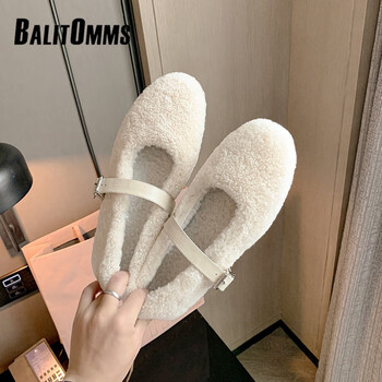 百丽驼美士软萌可爱奶奶鞋羊羔毛玛丽珍鞋2024新款平底网红仙女保暖