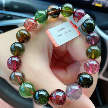 8mm天然碧玺手链老料大颗粒透体圆珠串浓艳女 11毫米lk8806