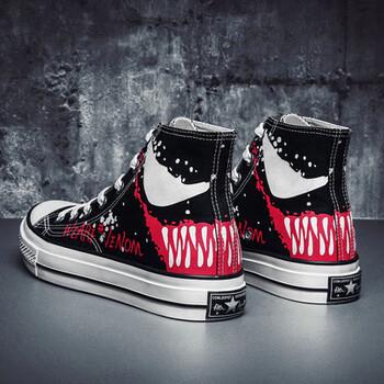 ebrukmare森马集团高帮帆布鞋男潮流百搭毒液动漫涂鸦手绘高邦板鞋ins