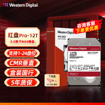 西部数据（WD） 红盘 PRO2T4T6T8T10T12T14TB SATA3 网络储存服务器 NAS硬盘机械硬盘 12TB PRO (WD121KFBX )