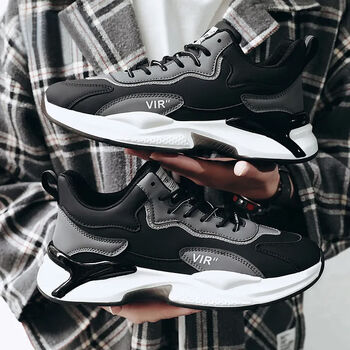 奴迦辞男款秋冬季百搭青年老爹鞋加绒加厚软底休闲百搭运动男鞋黑色单