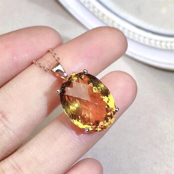 兴颖巴西黄水晶吊坠大颗粒女款925银玫瑰金项链流行首饰项坠礼物饰