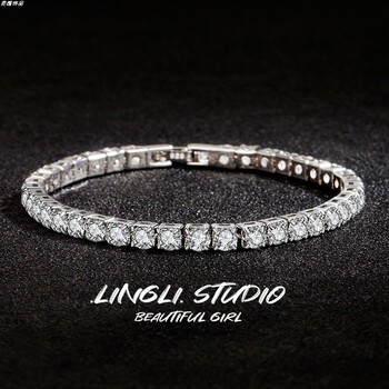 莫畔河南人工钻石手链满钻女925银女轻奢小众爆闪全钻细排钻锆石女友