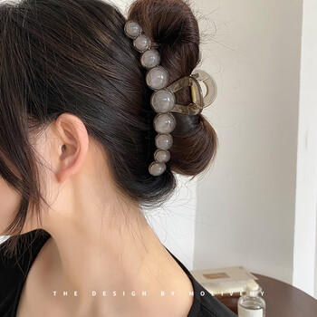 山头林村高级感气质圆珠发夹女大号鲨鱼夹发卡后脑勺盘发抓夹时尚夹子
