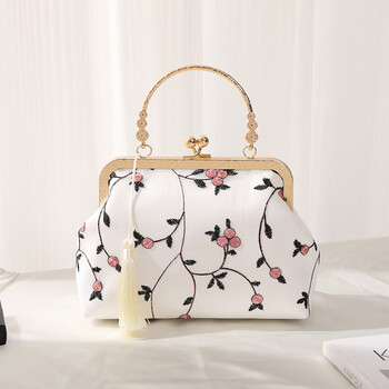 尤喜复古珍珠刺绣手提包民国风旗袍包包女网纱汉服包单肩斜挎手提成品