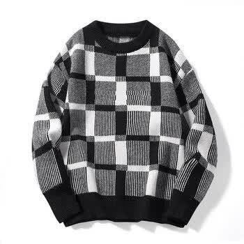 优衣库uniqlo官方旗舰店圆领毛衣男秋季休闲套头拼色格子落肩上日系外