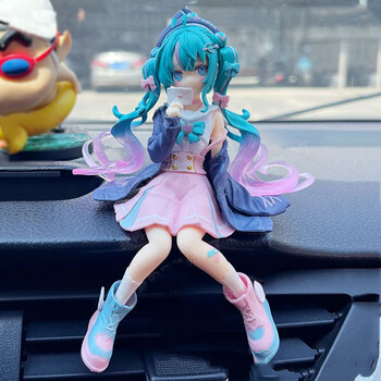 车劲点初音未来车载摆件长发公桌面可爱人偶公仔二次元动漫汽车 初音