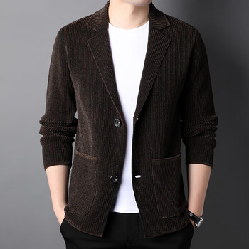 新款秋冬季灯芯绒外套男条绒西服高端单西中年上衣休闲便西装咖色165m