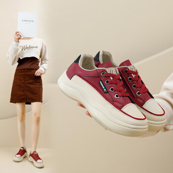 潮牌小白鞋女鞋新款潮春秋百搭运动休闲板鞋女秋冬季加绒鞋子女米白35