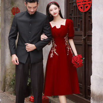 甄舞新中式旗袍出嫁结婚敬酒服新娘酒红色中式礼服女春秋季改良年轻款