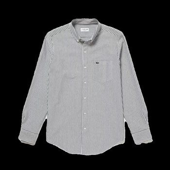 鳄鱼aymoy法国鳄鱼秋冬男士休闲时尚牛津条纹长袖衬衫灰色38s120斤内