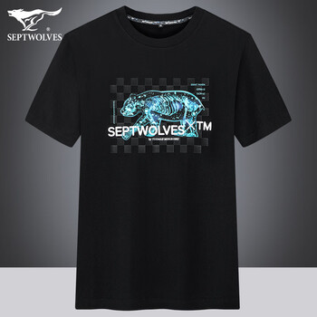 短袖t恤男夏季新款休闲时尚印花男士宽松透气纯棉圆领t恤打底衫黑色